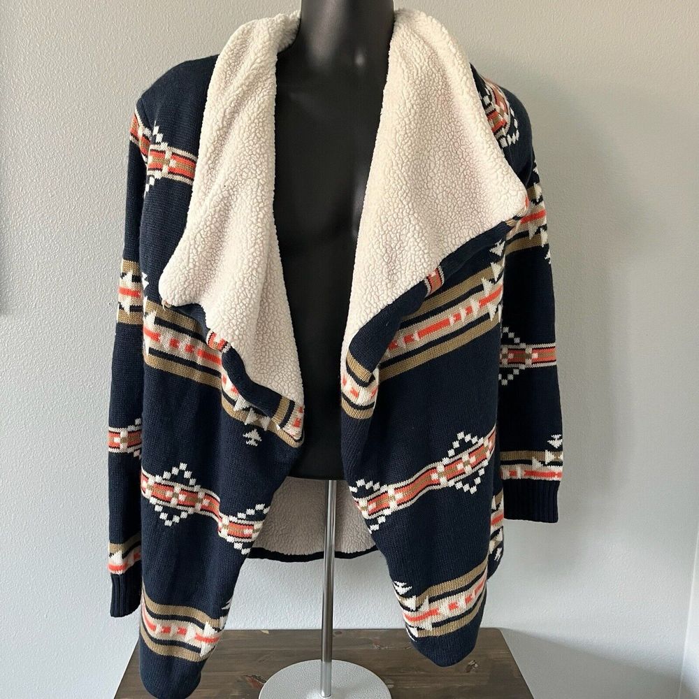 Contempo Casuals Open Front Cardigan Size Small Aztec Lined Jacket Cover-up Vtg